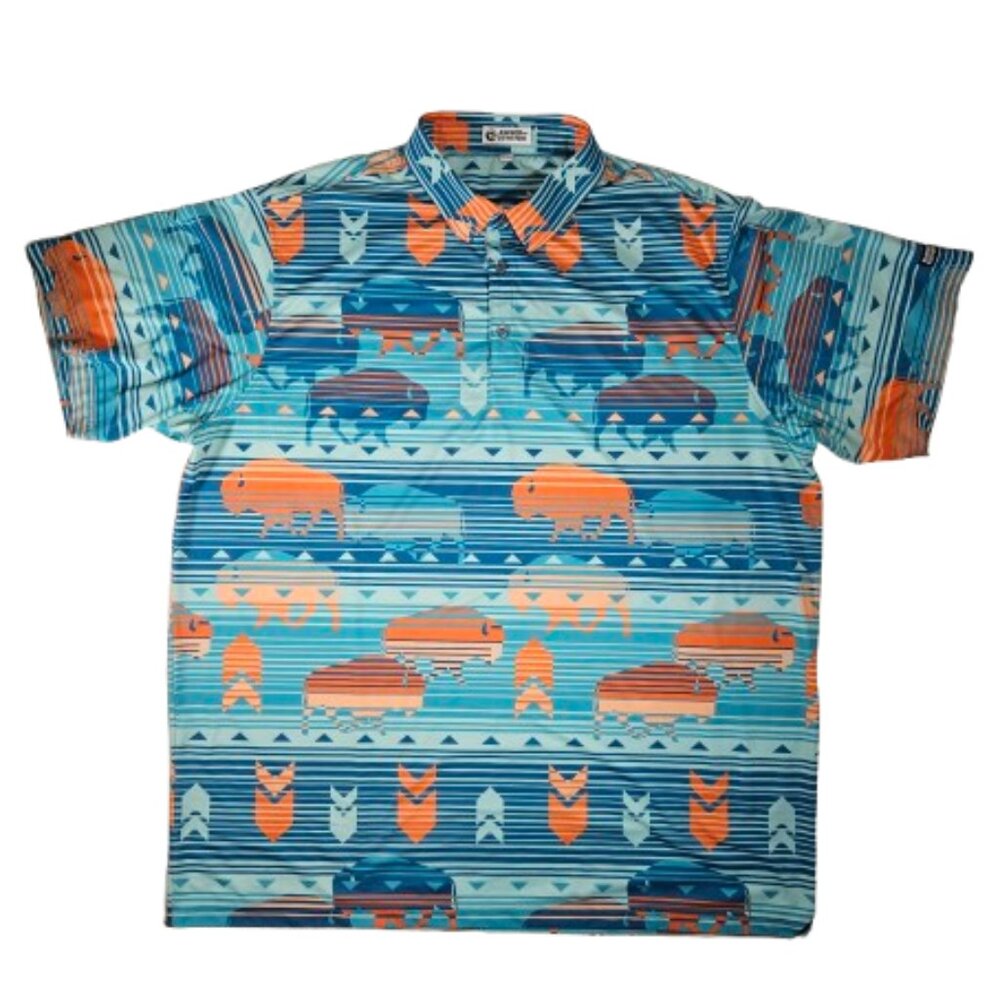Raised by Coyotes Buffalo Striped Polo Shirt Men's Size 2XL Southwestern Big Man